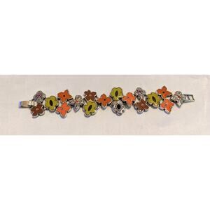Brighton MEADOW ART Enameled Flowers Bracelet RETIRED Wide Link Floral GUC